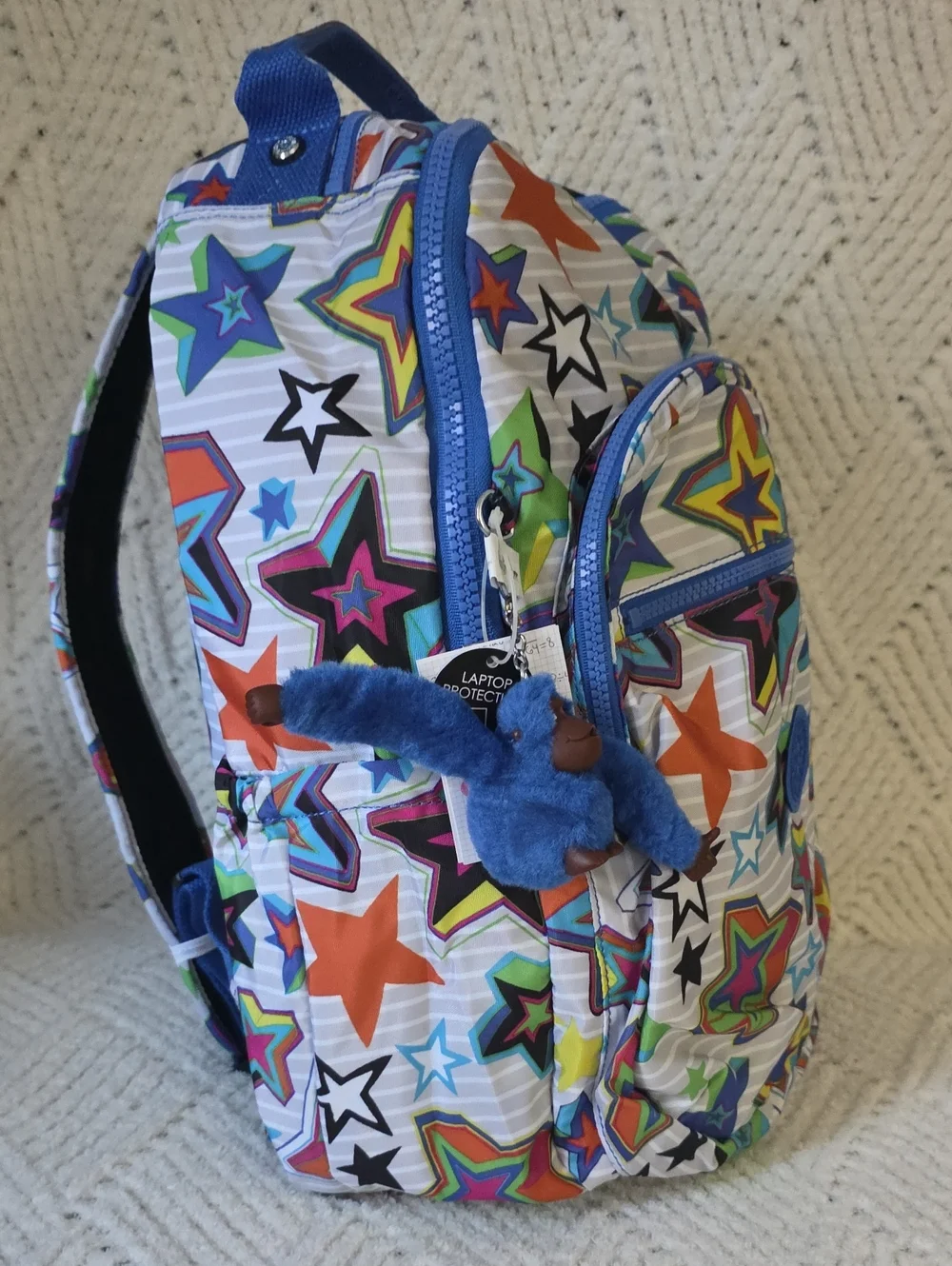 Kipling Multicolor Star Print Kids Backpack with Blue Accents